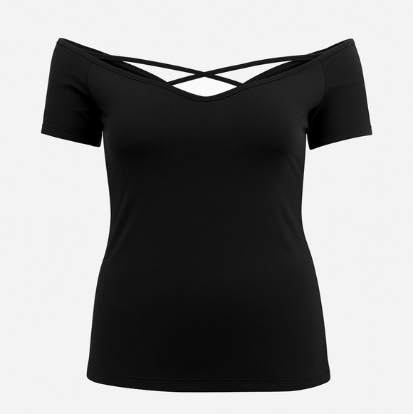 Torrid Black Off Shoulder Strappy Foxy Tee 3x New - Picture 3 of 9